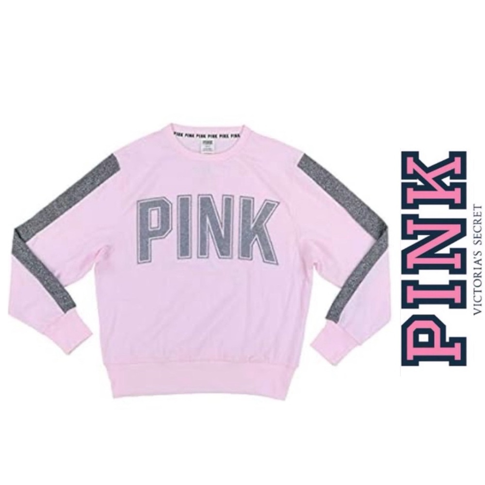 Pink - Victoria's Secret PINK Silver LOGO Crew Neck Sweater shimmer/glitter 6002